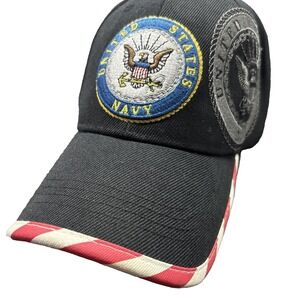 U.S. Navy  Black Embroidered Hat Ball Cap (Licensed) American Flag Rim
